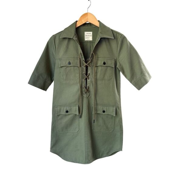 ZADIG & VOLTAIRE Green Military Lace Up Shift Dress With Embroidered Tiger - Picture 4 of 13